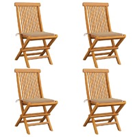  Garden Chairs with Beige Cushions 4 pcs Solid Teak Wood