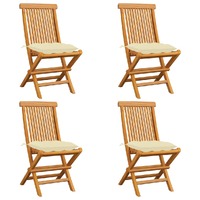  Garden Chairs with Cream White Cushions 4 pcs Solid Teak Wood