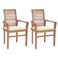  Dining Chairs 2 pcs with Cream Cushions Solid Teak Wood