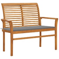  Garden Bench with Grey Cushion 112 cm Solid Teak Wood