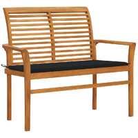  Garden Bench with Black Cushion 112 cm Solid Teak Wood