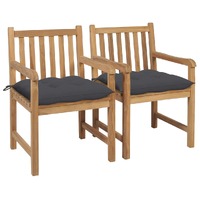  Garden Chairs 2 pcs with Anthracite Cushions Solid Teak Wood