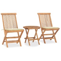  3 Piece Folding Outdoor Dining Set with Cushion Solid Wood Teak