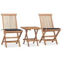  3 Piece Folding Outdoor Dining Set with Cushion Solid Wood Teak