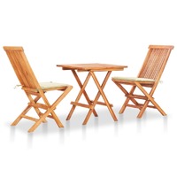  3 Piece Bistro Set with Cream Cushions Solid Teak Wood