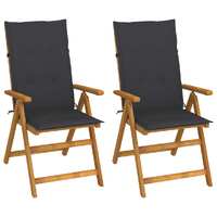  Garden Reclining Chairs 2 pcs with Cushions Solid Acacia Wood