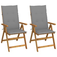  Garden Reclining Chairs 2 pcs with Cushions Solid Acacia Wood