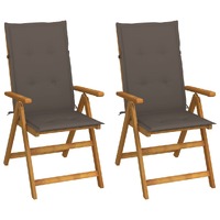  Garden Reclining Chairs 2 pcs with Cushions Solid Acacia Wood