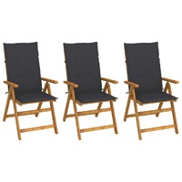  Folding Garden Chairs 3 pcs with Cushions Solid Acacia Wood
