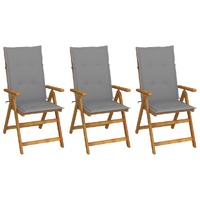  Folding Garden Chairs 3 pcs with Cushions Solid Acacia Wood
