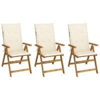  Folding Garden Chairs 3 pcs with Cushions Solid Acacia Wood