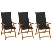  Folding Garden Chairs 3 pcs with Cushions Solid Acacia Wood