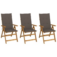  Folding Garden Chairs 3 pcs with Cushions Solid Acacia Wood