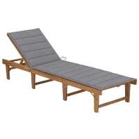  Folding Sun Lounger with Cushion Solid Acacia Wood