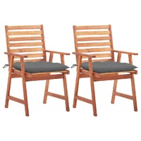  Outdoor Dining Chairs 2 pcs with Cushions Solid Acacia Wood