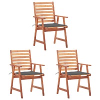  Outdoor Dining Chairs 3 pcs with Cushions Solid Acacia Wood