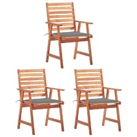  Outdoor Dining Chairs 3 pcs with Cushions Solid Acacia Wood