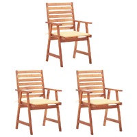  Outdoor Dining Chairs 3 pcs with Cushions Solid Acacia Wood