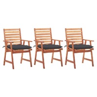  Outdoor Dining Chairs 3 pcs with Cushions Solid Acacia Wood