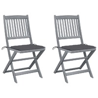  Folding Outdoor Chairs 2 pcs with Cushions Solid Acacia Wood