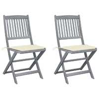  Folding Outdoor Chairs 2 pcs with Cushions Solid Acacia Wood