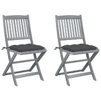  Folding Outdoor Chairs 2 pcs with Cushions Solid Acacia Wood