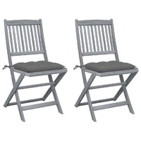  Folding Outdoor Chairs 2 pcs with Cushions Solid Acacia Wood