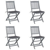  Folding Outdoor Chairs 4 pcs with Cushions Solid Acacia Wood