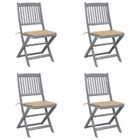  Folding Outdoor Chairs 4 pcs with Cushions Solid Acacia Wood