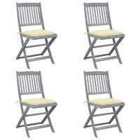  Folding Outdoor Chairs 4 pcs with Cushions Solid Acacia Wood