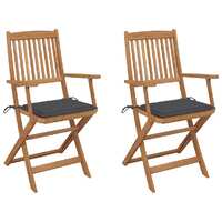 Folding Garden Chairs 2 pcs with Cushions Solid Wood Acacia