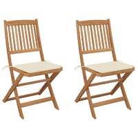  Folding Garden Chairs 2 pcs with Cushions Solid Wood Acacia