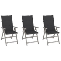  Garden Reclining Chairs 3 pcs with Cushions Solid Acacia Wood