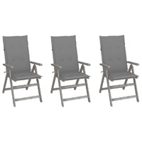  Garden Reclining Chairs 3 pcs with Cushions Solid Acacia Wood