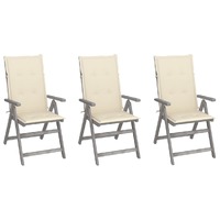  Garden Reclining Chairs 3 pcs with Cushions Solid Acacia Wood