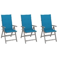  Garden Reclining Chairs 3 pcs with Cushions Solid Acacia Wood