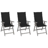  Garden Reclining Chairs 3 pcs with Cushions Solid Acacia Wood
