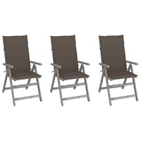  Garden Reclining Chairs 3 pcs with Cushions Solid Acacia Wood
