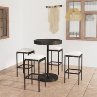 5 Piece Garden Bar Set with Cushions Poly Rattan Black