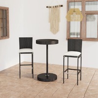  3 Piece Garden Bar Set with Cushions Poly Rattan Black