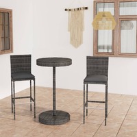  3 Piece Garden Bar Set with Cushions Poly Rattan Grey