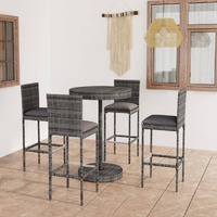  5 Piece Garden Bar Set with Cushions Poly Rattan Grey