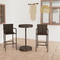  3 Piece Garden Bar Set Poly Rattan Brown