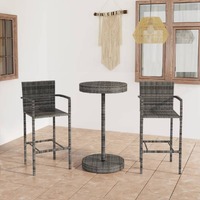  3 Piece Garden Bar Set Poly Rattan Grey