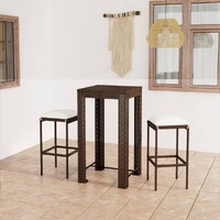  3 Piece Garden Bar Set with Cushions Poly Rattan Brown