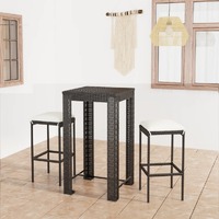  3 Piece Garden Bar Set with Cushions Poly Rattan Black