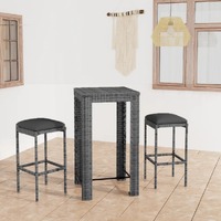  3 Piece Garden Bar Set with Cushions Poly Rattan Grey