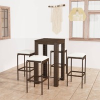  5 Piece Garden Bar Set with Cushions Poly Rattan Brown