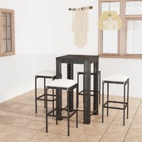  5 Piece Garden Bar Set with Cushions Poly Rattan Black