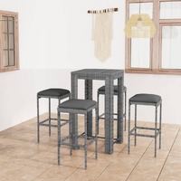  5 Piece Garden Bar Set with Cushions Poly Rattan Grey